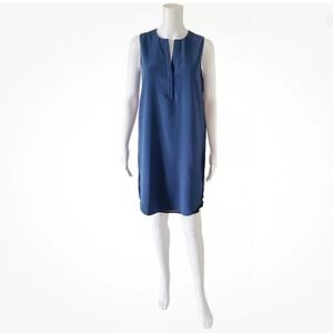 Vince Blue Silk Sleeveless V Neck Tunic Lined‎ Shift Tank Dress Size S